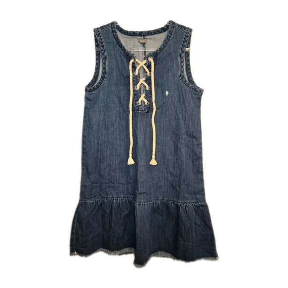 NWOT Aerie Size S Drop Hem Chambray Dress‎ Rope Tie Boho Beach Coastal - Picture 2 of 9